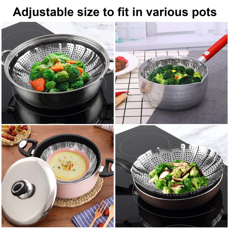 Zocy Steamer Basket, Stainless Steel Vegetable Steam Baskets for Steaming Cooking Expandable to Fit Various Size Pot (5.5" to 9.3") - Image 5